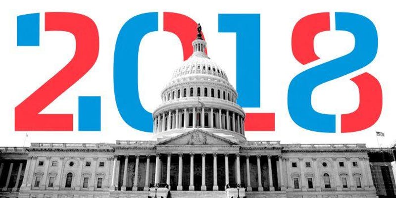 black and white U.S congress with red and blue 2018 in background